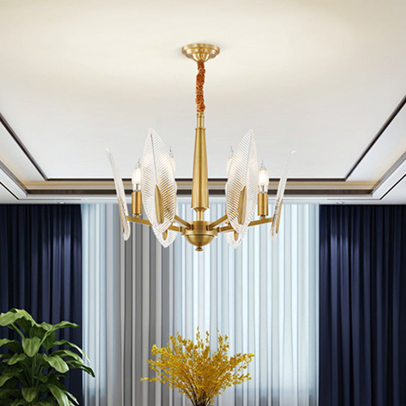 Leaf Shaped Living Room Chandelier Postmodern Crystal 6/8/18 Lights Brass Hanging Lamp 6 Brass Clearhalo 'Ceiling Lights' 'Chandeliers' 'Modern Chandeliers' 'Modern' Lighting' 2010734