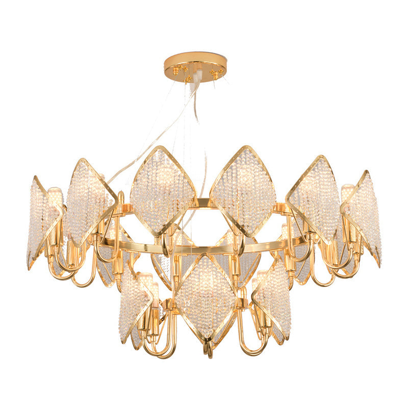 Post-Modern Circle Chandelier Pendant 10/20-Light Crystal Bead Ceiling Suspension Lamp in Gold Clearhalo 'Ceiling Lights' 'Chandeliers' 'Modern Chandeliers' 'Modern' Lighting' 2010739