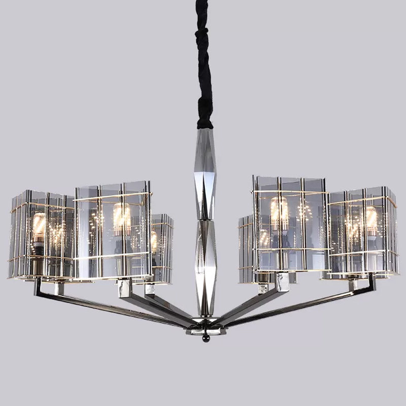 Smoke Grey Glass Silver Chandelier Triangle Prism 3/6/8 Heads Postmodern Hanging Light Fixture Clearhalo 'Ceiling Lights' 'Chandeliers' 'Modern Chandeliers' 'Modern' Lighting' 2010743