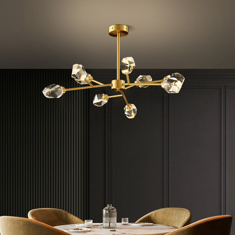 K9 Crystal Gem Chandelier Post-Modern 6/9/18-Head Living Room Ceiling Suspension Lamp in Gold Clearhalo 'Ceiling Lights' 'Chandeliers' 'Modern Chandeliers' 'Modern' Lighting' 2010770