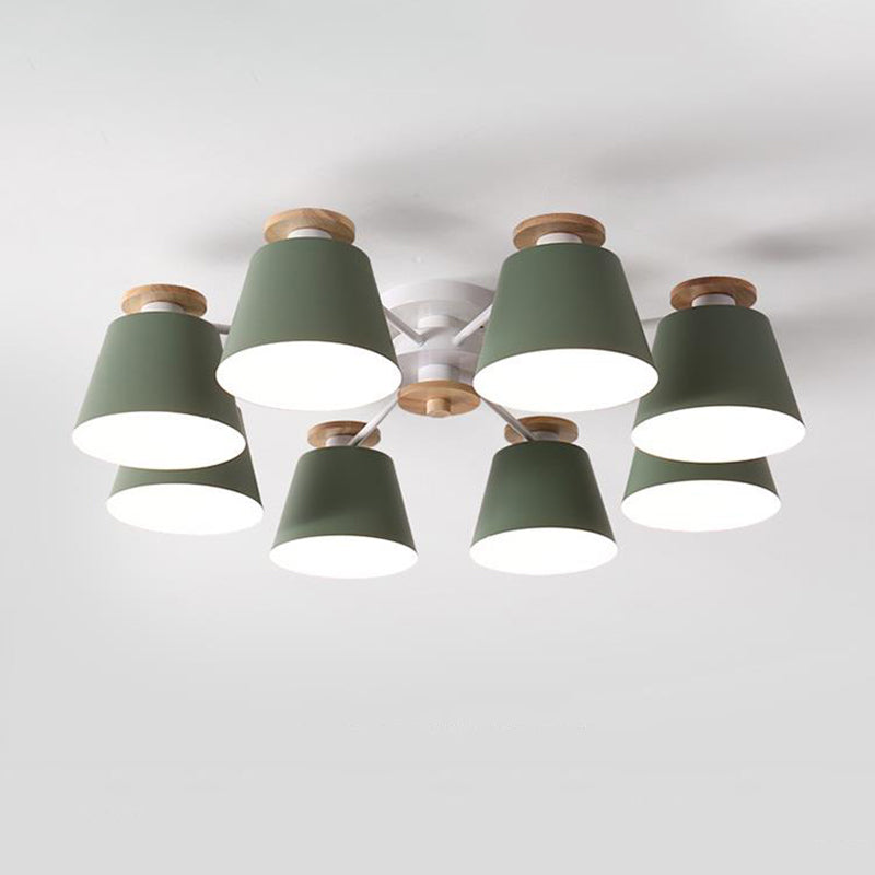 Bucket Semi Flush Light Fixture Simple Metal Living Room Ceiling Lighting with Wood Top Green Clearhalo 'Ceiling Lights' 'Close To Ceiling Lights' 'Close to ceiling' 'Semi-flushmount' Lighting' 2011072