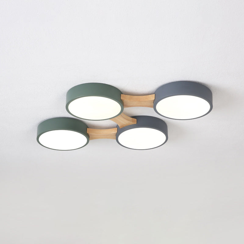 Drum Flush Ceiling Light Minimal Acrylic LED Flush Mount Fixture with Wood Arm Clearhalo 'Ceiling Lights' 'Close To Ceiling Lights' 'Close to ceiling' 'Flush mount' Lighting' 2011102