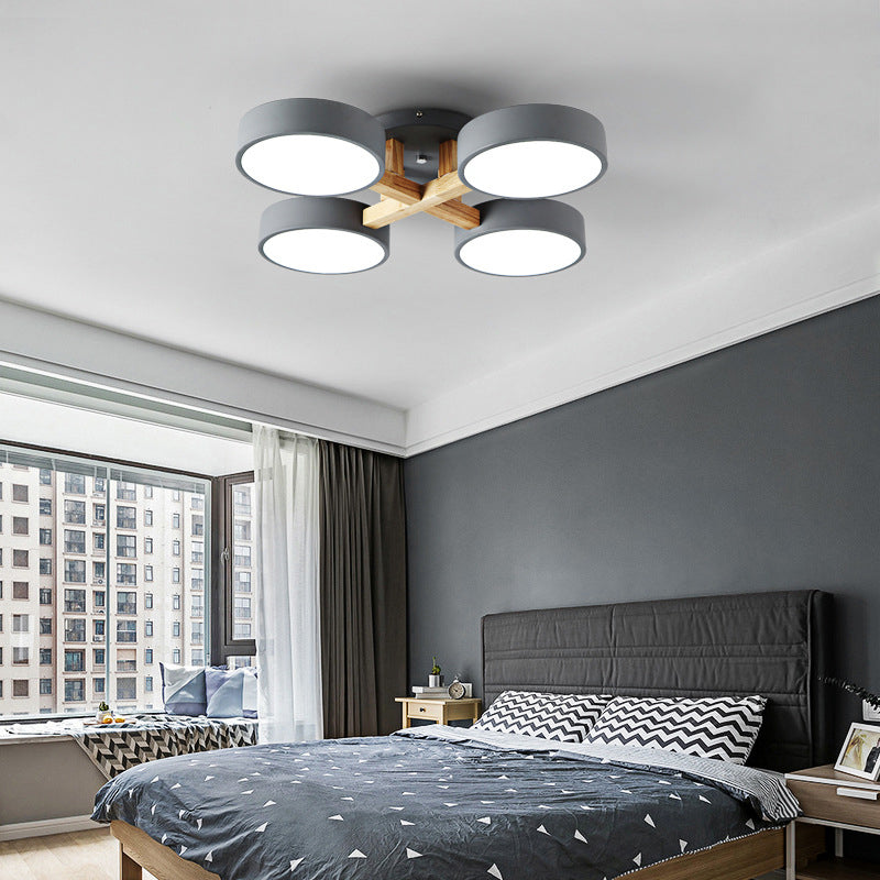 Round Living Room Semi Mount Lighting Acrylic Minimalist Ceiling Light Fixture with Wood Arm Clearhalo 'Ceiling Lights' 'Close To Ceiling Lights' 'Close to ceiling' 'Semi-flushmount' Lighting' 2011114