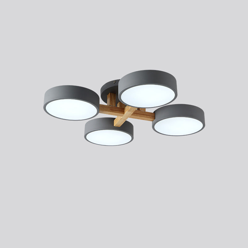 Round Living Room Semi Mount Lighting Acrylic Minimalist Ceiling Light Fixture with Wood Arm Clearhalo 'Ceiling Lights' 'Close To Ceiling Lights' 'Close to ceiling' 'Semi-flushmount' Lighting' 2011115