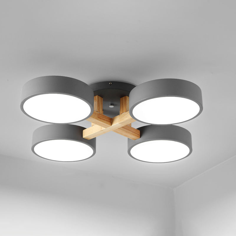 Round Living Room Semi Mount Lighting Acrylic Minimalist Ceiling Light Fixture with Wood Arm Clearhalo 'Ceiling Lights' 'Close To Ceiling Lights' 'Close to ceiling' 'Semi-flushmount' Lighting' 2011116
