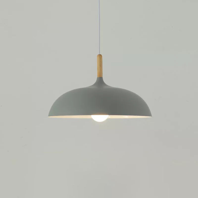 Macaron Dome Hanging Lamp Metal 1 Light Dining Room Pendant Lighting Fixture with Wood Top Clearhalo 'Ceiling Lights' 'Modern Pendants' 'Modern' 'Pendant Lights' 'Pendants' Lighting' 2011259