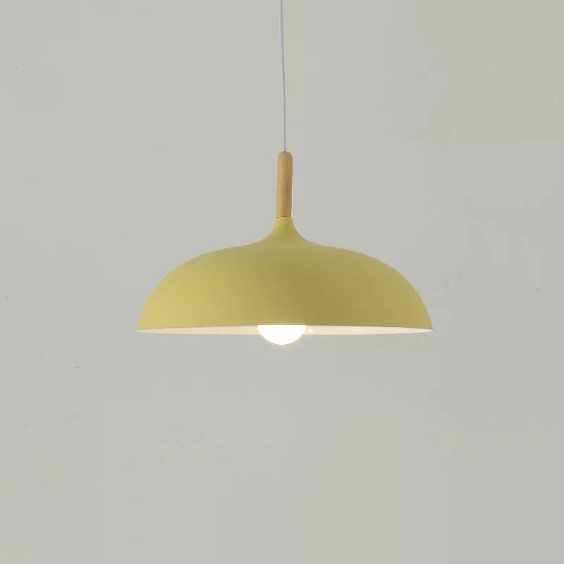 Macaron Dome Hanging Lamp Metal 1 Light Dining Room Pendant Lighting Fixture with Wood Top Clearhalo 'Ceiling Lights' 'Modern Pendants' 'Modern' 'Pendant Lights' 'Pendants' Lighting' 2011261