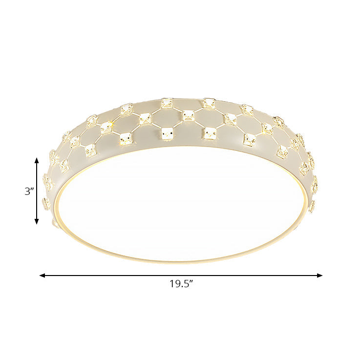 Simple Style Drum Flush Ceiling Light Acrylic LED Ceiling Lamp with Crystal Square in White for Bedroom Clearhalo 'Ceiling Lights' 'Close To Ceiling Lights' 'Close to ceiling' 'Flush mount' Lighting' 201265