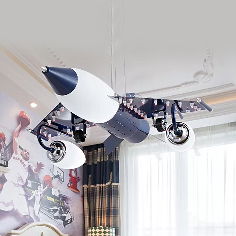Fighter Airplane Pendant Light Cartoon Metal Chandelier in Black for Boys Bedroom Dark Blue Clearhalo 'Ceiling Lights' 'Chandeliers' Lighting' options 201337_20c63a14-8bcc-4f08-9e0e-fe71bdc3839e