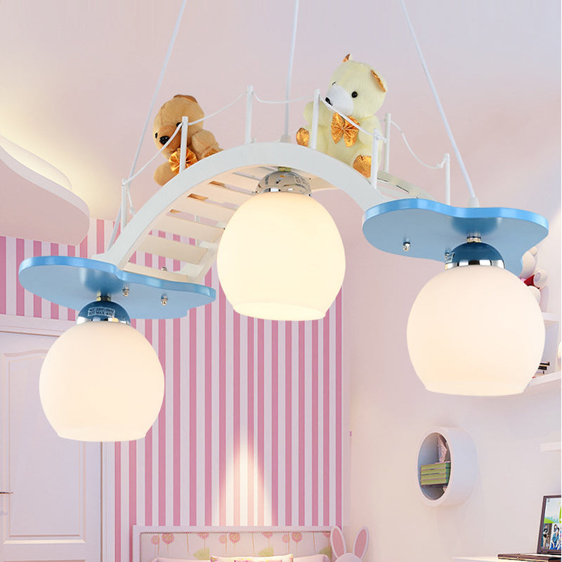 Child Bedroom Bridge Chandelier with Bear Wood 3 Lights Cartoon White Hanging Light White Clearhalo 'Ceiling Lights' 'Chandeliers' Lighting' options 201355_5416ee7a-026b-45de-8f70-ce194167fe72