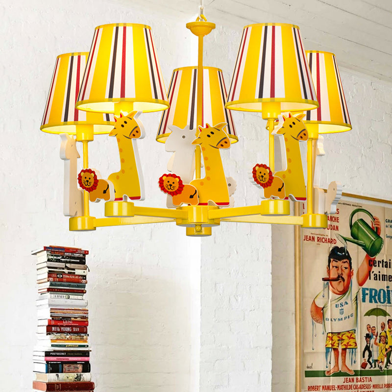 Cartoon Giraffe & Lion Chandelier 5 Heads Metal Pendant Light in Yellow for Kid Bedroom Clearhalo 'Ceiling Lights' 'Chandeliers' Lighting' options 201361