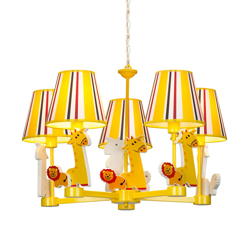 Cartoon Giraffe & Lion Chandelier 5 Heads Metal Pendant Light in Yellow for Kid Bedroom Clearhalo 'Ceiling Lights' 'Chandeliers' Lighting' options 201362