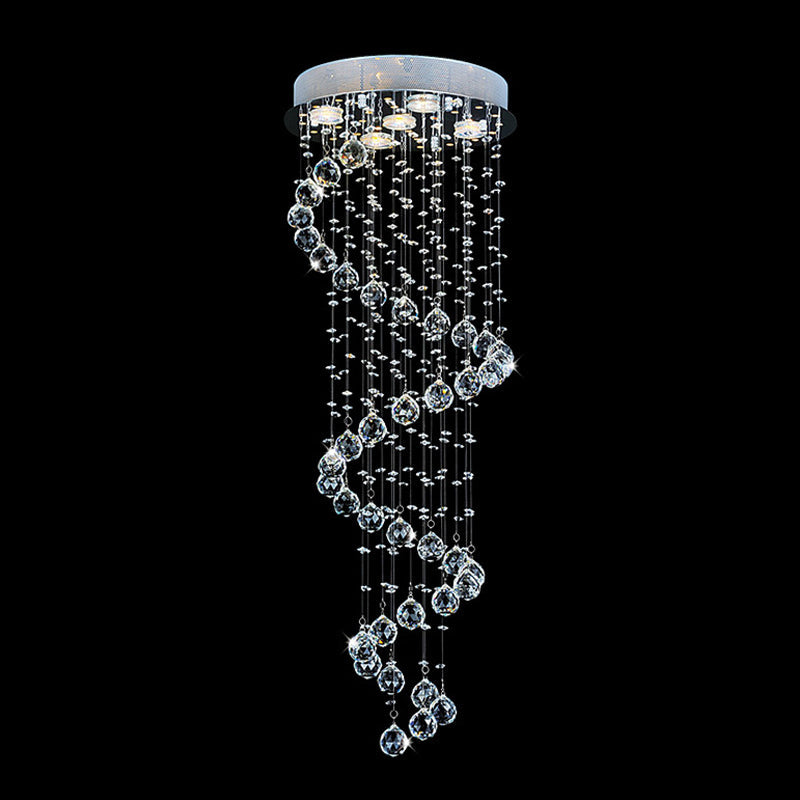 1/3/5-Bulb Crystal Draping Flush Light Modern Stainless Steel Spiral Living Room Ceiling Mount Lamp Clearhalo 'Ceiling Lights' 'Close To Ceiling Lights' 'Close to ceiling' 'Flush mount' Lighting' 2015267