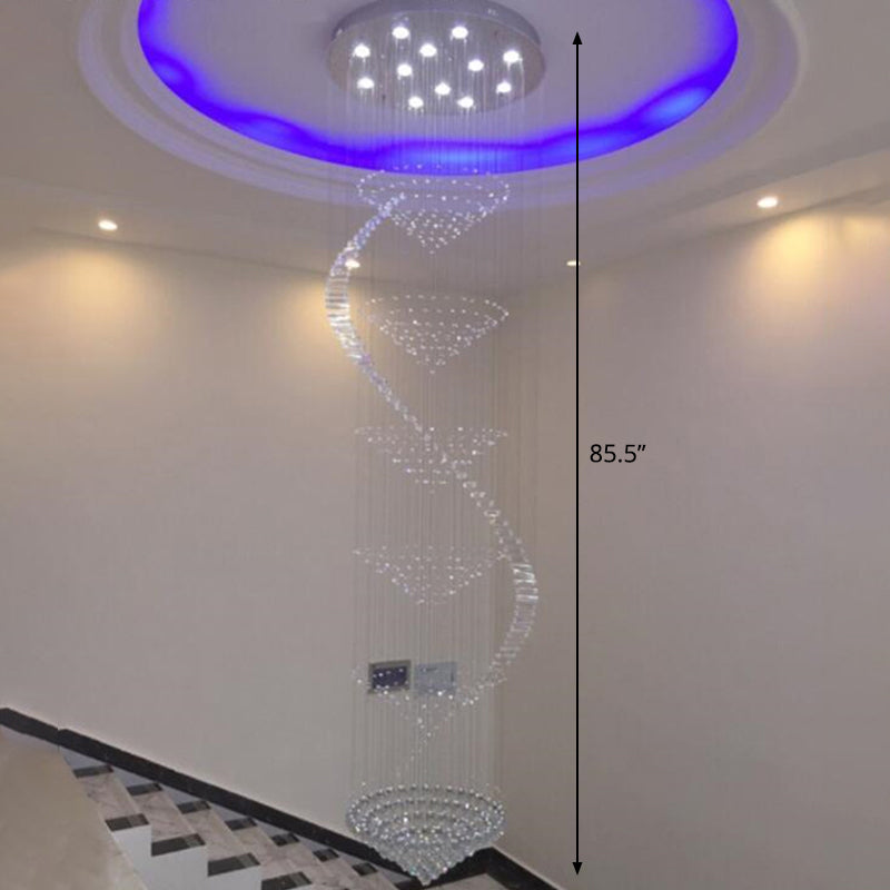 Elegant Modern Spiral Ceiling Lamp 9/12-Light Crystal Flush-Mount Light Fixture in Stainless Steel, Small/Medium/Large Clearhalo 'Ceiling Lights' 'Close To Ceiling Lights' 'Close to ceiling' 'Flush mount' Lighting' 2015352