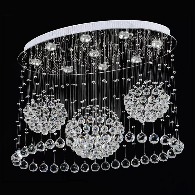 9 Bulbs Oval Flush Ceiling Light Fixture Modern Stainless Steel Crystal Drape Flushmount Light for Bedroom Clearhalo 'Ceiling Lights' 'Close To Ceiling Lights' 'Close to ceiling' 'Flush mount' Lighting' 2015365