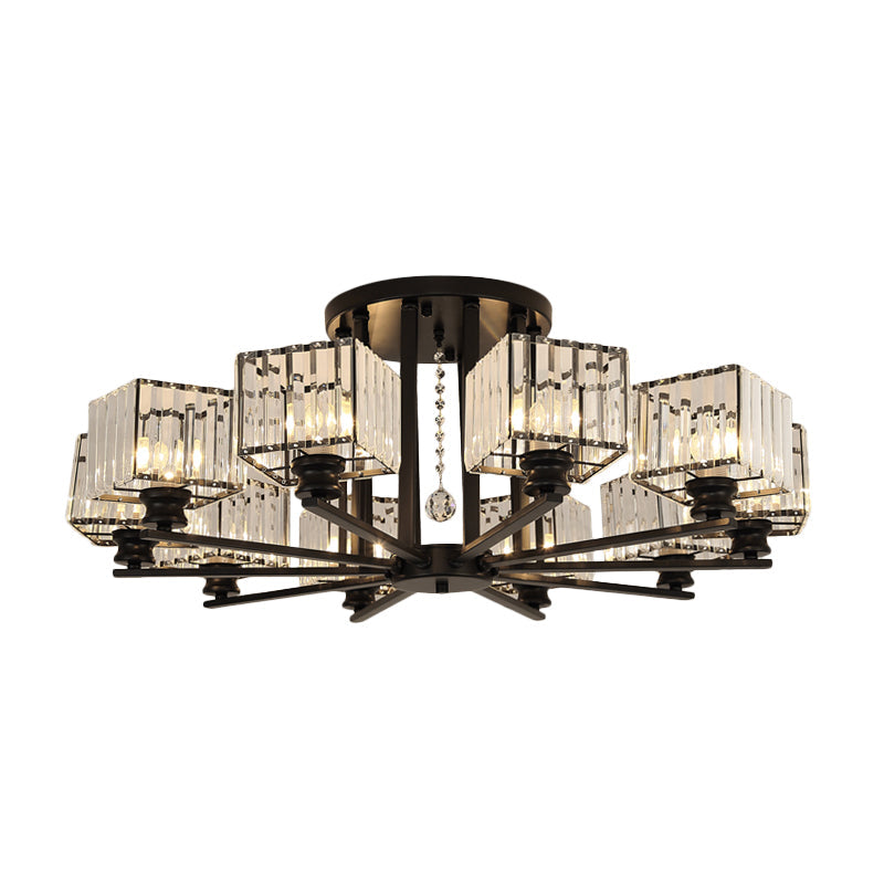 Prismatic Crystal Rectangle Flush Chandelier Modern 4/6/8 Lights Living Room Semi Flush Ceiling Lamp in Black/Gold Clearhalo 'Ceiling Lights' 'Close To Ceiling Lights' 'Close to ceiling' 'Semi-flushmount' Lighting' 2015526
