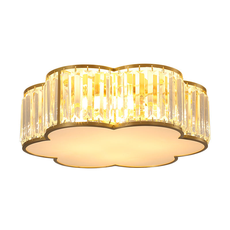 3/4/5-Light Flower Ceiling Lamp Minimalist Black/Gold Prismatic Crystal Small/Medium/Large Flush Mount Light Fixture Clearhalo 'Ceiling Lights' 'Close To Ceiling Lights' 'Close to ceiling' 'Flush mount' Lighting' 2015553