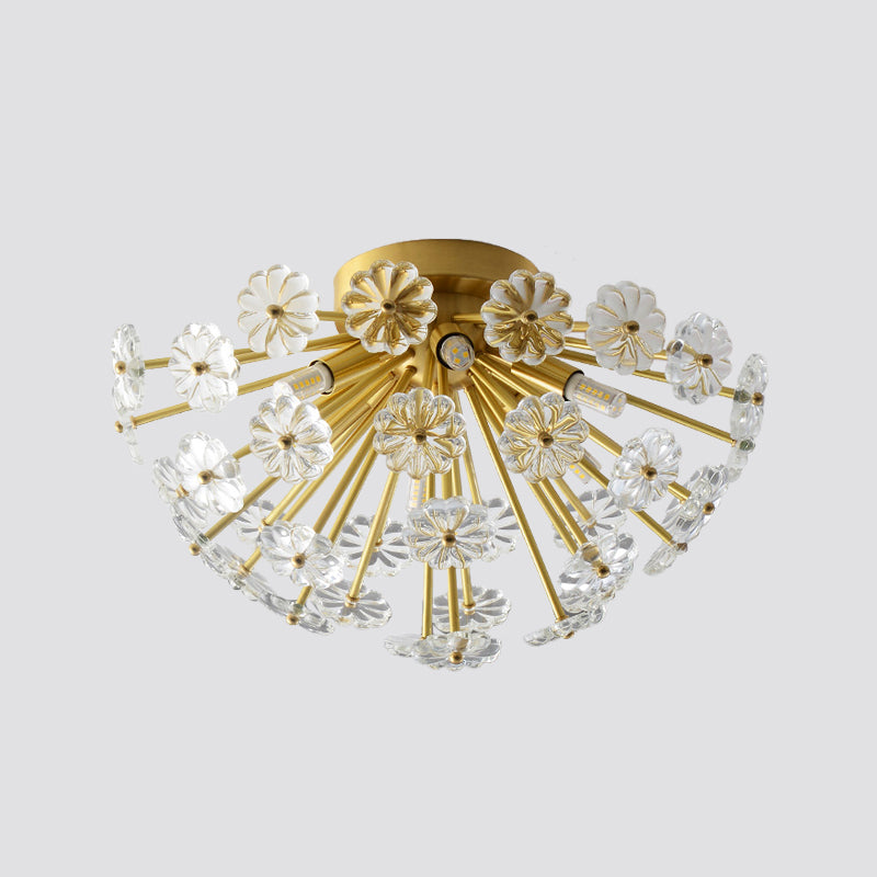 Gold 3/5 Lights Semi Flush Mount Modern Crystal Bouquet Flushmount Ceiling Lamp for Bedroom Clearhalo 'Ceiling Lights' 'Close To Ceiling Lights' 'Close to ceiling' Lighting' 2015579