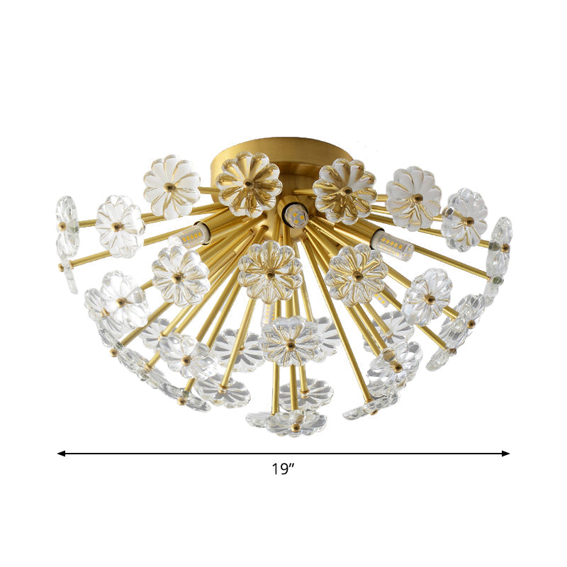 Gold 3/5 Lights Semi Flush Mount Modern Crystal Bouquet Flushmount Ceiling Lamp for Bedroom Clearhalo 'Ceiling Lights' 'Close To Ceiling Lights' 'Close to ceiling' Lighting' 2015580