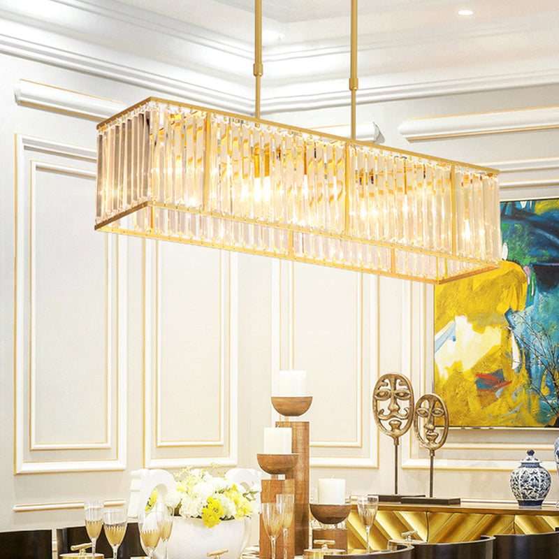 3/4-Bulb Hanging Island Light Modern Restaurant Pendant Lamp with Crystal Rectangle Shade in Black/Gold Clearhalo 'Ceiling Lights' 'Island Lights' Lighting' 2015621