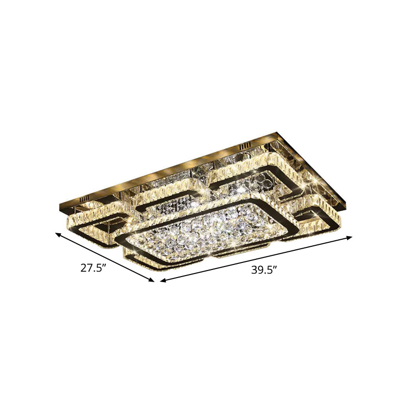 39.5"/47" W Rectangle Crystal Flush Mount Modernism Living Room LED Ceiling Light in Stainless Steel, Warm/White/Natural Light Clearhalo 'Ceiling Lights' 'Close To Ceiling Lights' 'Close to ceiling' 'Flush mount' Lighting' 2015689