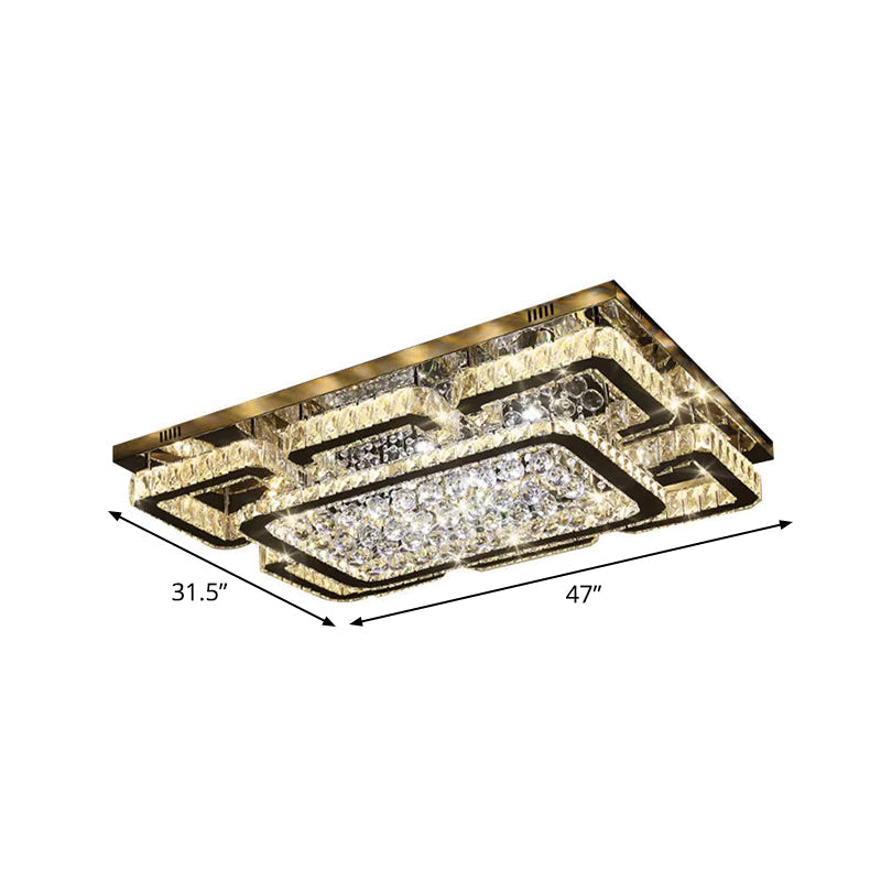 39.5"/47" W Rectangle Crystal Flush Mount Modernism Living Room LED Ceiling Light in Stainless Steel, Warm/White/Natural Light Clearhalo 'Ceiling Lights' 'Close To Ceiling Lights' 'Close to ceiling' 'Flush mount' Lighting' 2015690