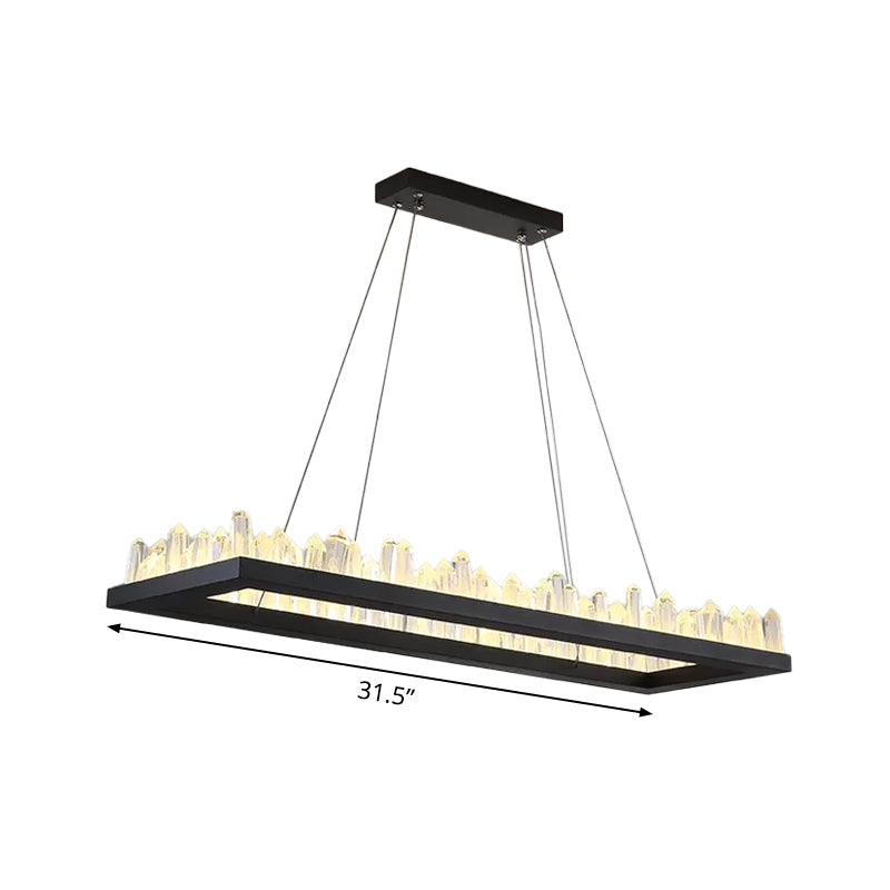 23.5"/31.5"/39.5" W Black LED Suspension Lighting Simplicity Crystal Round/Rectangle Chandelier Pendant Light Clearhalo 'Ceiling Lights' 'Chandeliers' 'Modern Chandeliers' 'Modern' Lighting' 2015731