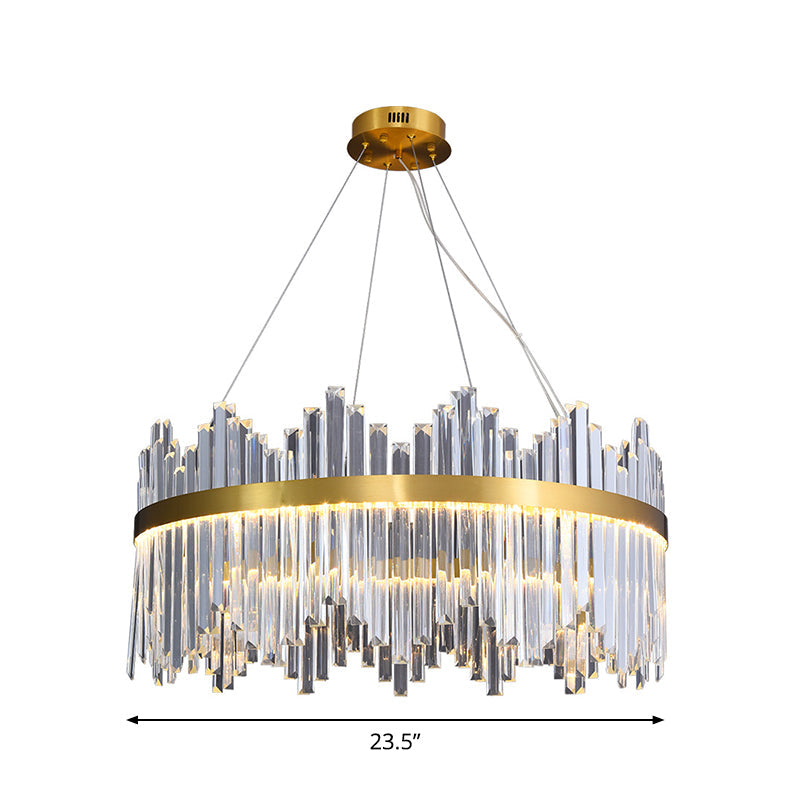 Wavy-Trim Round LED Chandelier Modern Gold 3-Sided Crystal Prism Hanging Ceiling Light, 23.5"/31.5"/39.5" Dia Clearhalo 'Ceiling Lights' 'Chandeliers' 'Modern Chandeliers' 'Modern' Lighting' 2015753