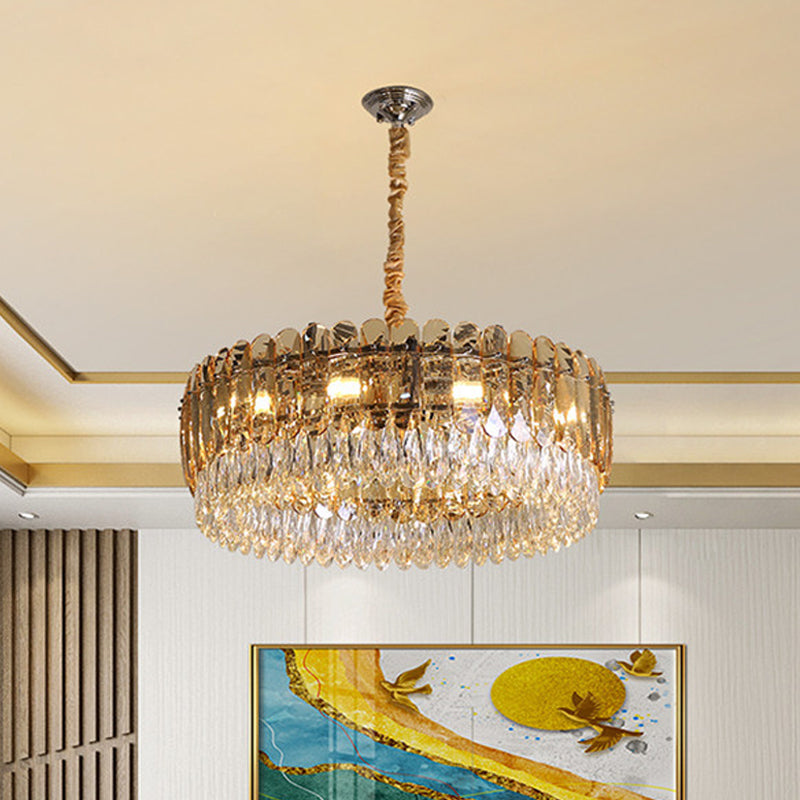Silver 6/10 Heads Suspension Light Modern Crystal Round Chandelier Pendant Light for Bedroom Clearhalo 'Ceiling Lights' 'Chandeliers' 'Modern Chandeliers' 'Modern' Lighting' 2015798