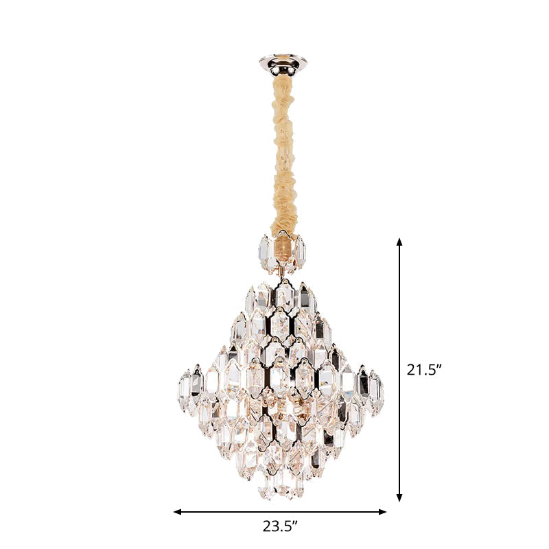 Stylish Modern Cone Pendant Lamp 8/10-Head Clear K9 Crystal Chandelier Light in Silver Clearhalo 'Ceiling Lights' 'Chandeliers' 'Modern Chandeliers' 'Modern' Lighting' 2015829
