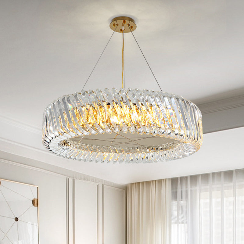 Minimalist Drum Pendant Lighting 4/8/12-Light Clear K9 Crystal Chandelier Light Fixture in Gold Clearhalo 'Ceiling Lights' 'Chandeliers' 'Modern Chandeliers' 'Modern' Lighting' 2015868
