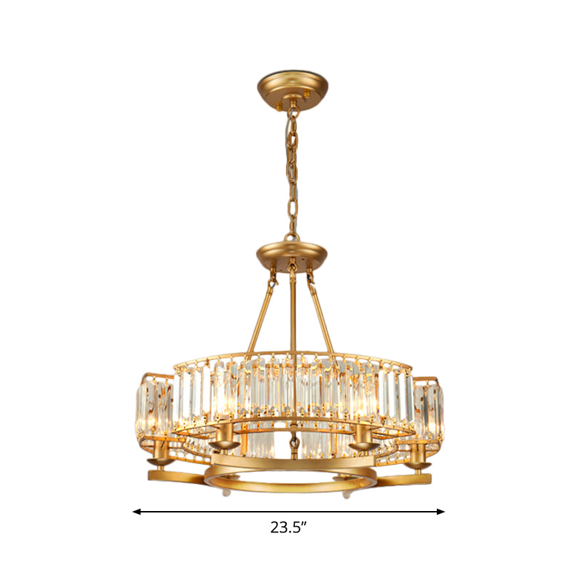 Gold Circle Chandelier Pendant Light Modern Faceted Clear Crystal Prism 6/8/10-Bulb Dining Room Hanging Lamp Clearhalo 'Ceiling Lights' 'Chandeliers' 'Modern Chandeliers' 'Modern' Lighting' 2015903