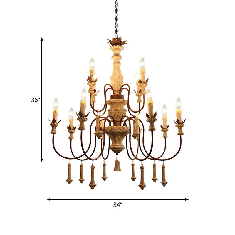 Scrolled Arm Living Room Hanging Light Kit Country Distressed Wood Pendant Chandelier Clearhalo 'Ceiling Lights' 'Chandeliers' Lighting' options 2016026