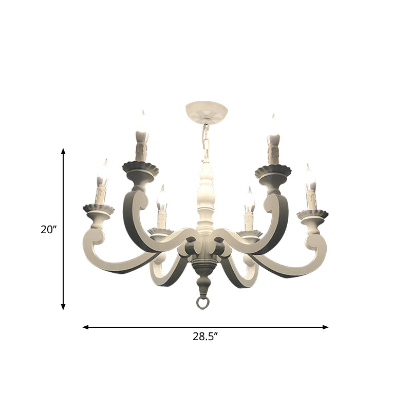 White Chandelier Light Fixture Countryside Wood Swooping Arm Pendant Lighting for Living Room Clearhalo 'Ceiling Lights' 'Chandeliers' Lighting' options 2016060