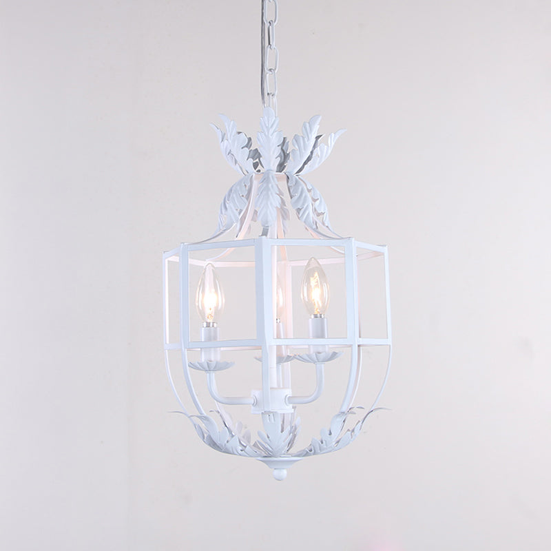 3 Heads Chandelier Lamp Classic Living Room Pendant Lighting with Wire Cage Metal Shade Clearhalo 'Ceiling Lights' 'Chandeliers' Lighting' options 2016171