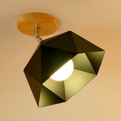 1 Head Semi Flush Mount Lighting Industrial Globe/Barn Shade Metallic Rotatable Ceiling Light with Wooden Canopy in Black Black Wide Flare Clearhalo 'Ceiling Lights' 'Close To Ceiling Lights' 'Close to ceiling' 'Semi-flushmount' Lighting' 20162