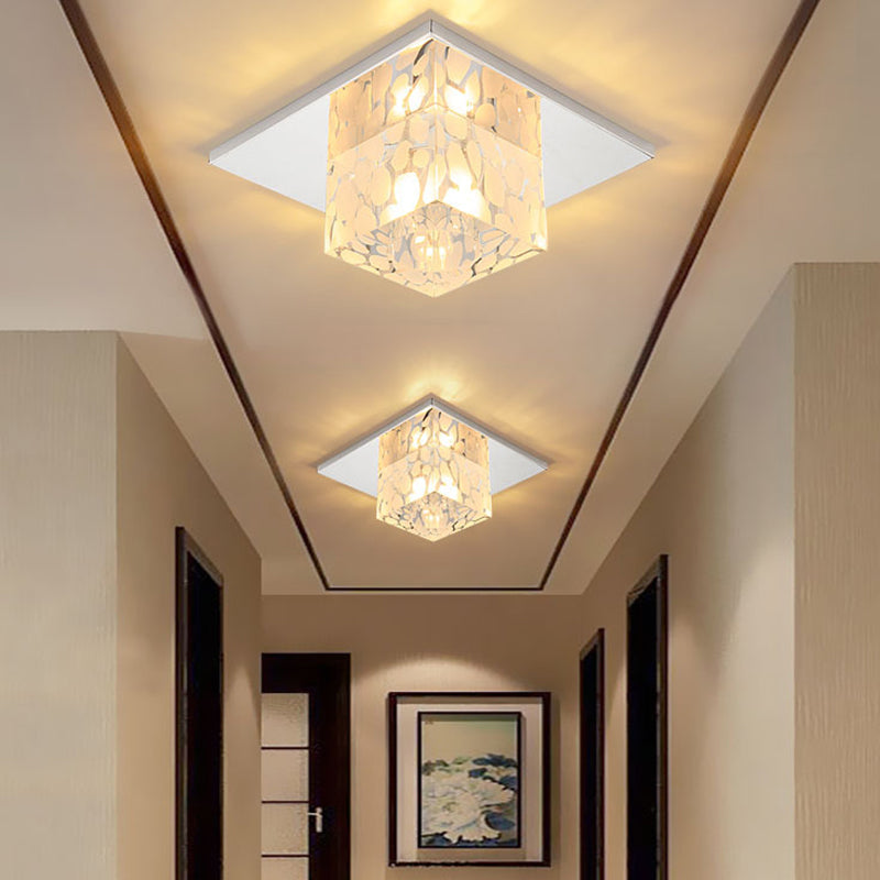 Faceted Crystal Square Flush Ceiling Light Simple LED Flush Mount Lamp in Chrome for Hallway Clearhalo 'Ceiling Lights' 'Close To Ceiling Lights' 'Close to ceiling' 'Flush mount' Lighting' 2016242