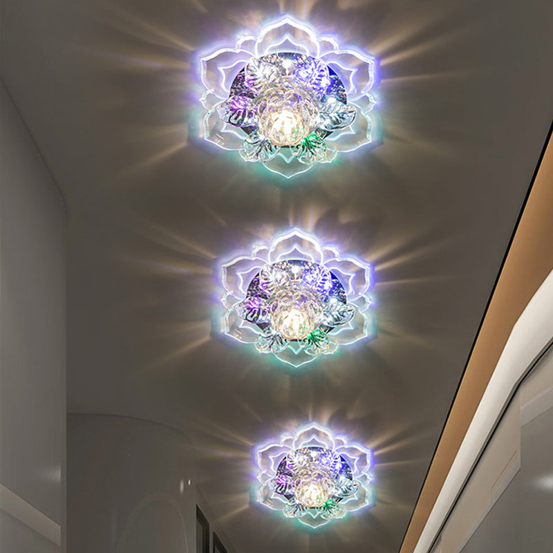 Tiered Bloom Clear Crystal Ceiling Flush Mount Modernist LED Flushmount Lighting for Corridor Clear Clearhalo 'Ceiling Lights' 'Close To Ceiling Lights' 'Close to ceiling' 'Flush mount' Lighting' 2016257