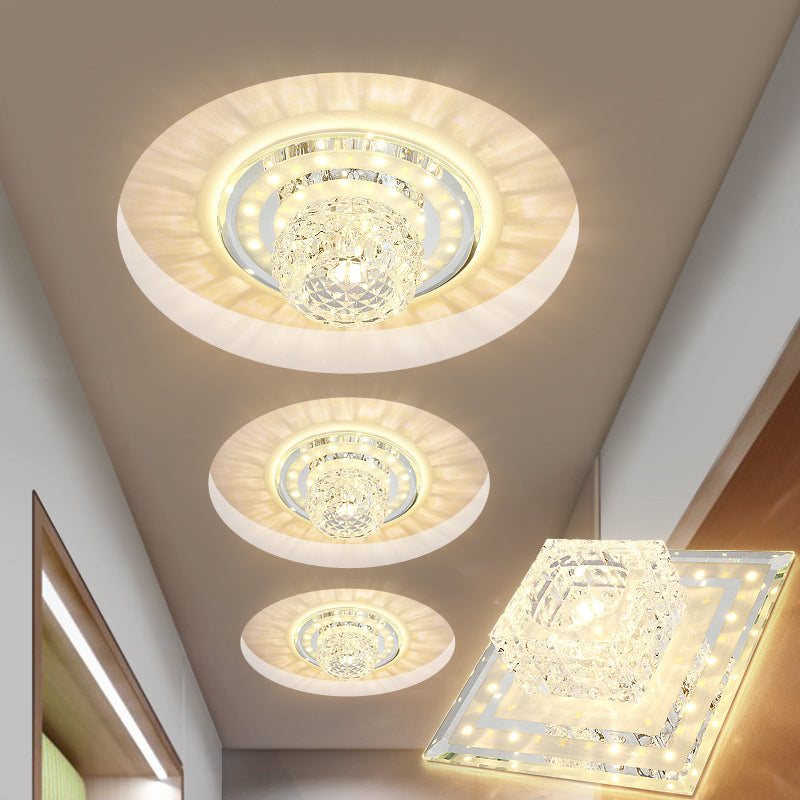 Geometrical Foyer Ceiling Light Fixture Faceted Crystal LED Simplicity Flush Mount in Chrome Chrome Warm Round Clearhalo 'Ceiling Lights' 'Close To Ceiling Lights' 'Close to ceiling' 'Flush mount' Lighting' 2016405