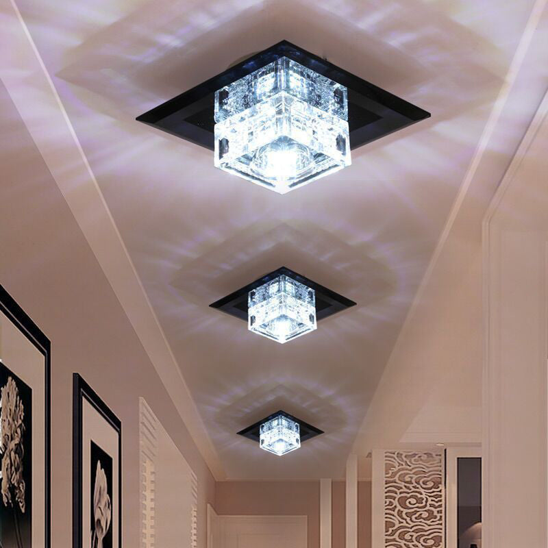 LED Corridor Flush Mount Lamp Simple Close to Ceiling Light with Cubic Beveled Crystal Shade Black Clearhalo 'Ceiling Lights' 'Close To Ceiling Lights' 'Close to ceiling' 'Flush mount' Lighting' 2016507