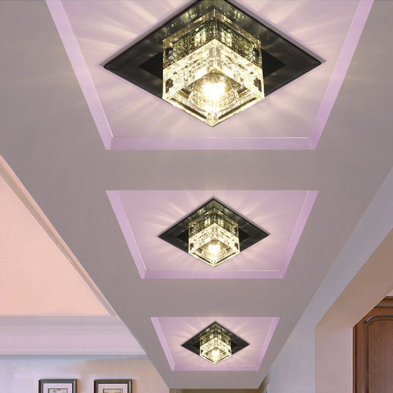 LED Corridor Flush Mount Lamp Simple Close to Ceiling Light with Cubic Beveled Crystal Shade Clearhalo 'Ceiling Lights' 'Close To Ceiling Lights' 'Close to ceiling' 'Flush mount' Lighting' 2016509