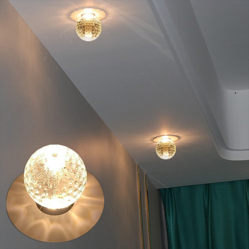 Nordic Spherical Flush Mount Fixture Clear Hammered Crystal LED Hallway Close to Ceiling Lighting Clearhalo 'Ceiling Lights' 'Close To Ceiling Lights' 'Close to ceiling' 'Flush mount' Lighting' 2016558