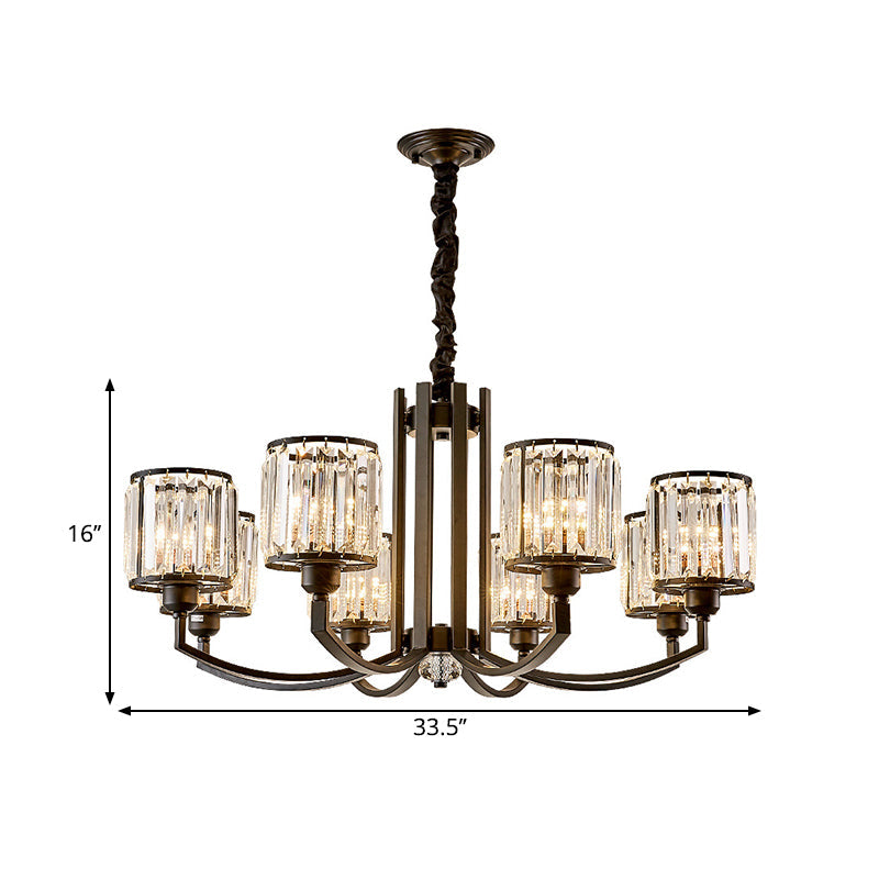 Black Cylinder Pendant Lighting Fixture Classic Faceted Crystal Living Room Chandelier Lamp Clearhalo 'Ceiling Lights' 'Chandeliers' Lighting' options 2017212