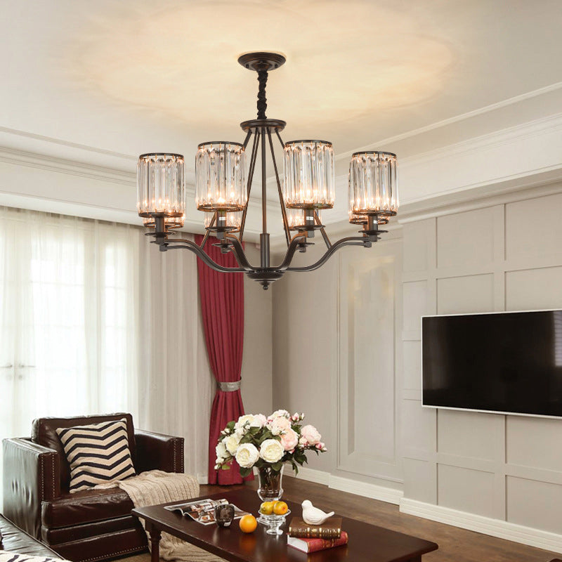 Cylinder Living Room Ceiling Chandelier Country Beveled Crystal Black Hanging Pendant Light Clearhalo 'Ceiling Lights' 'Chandeliers' Lighting' options 2017222