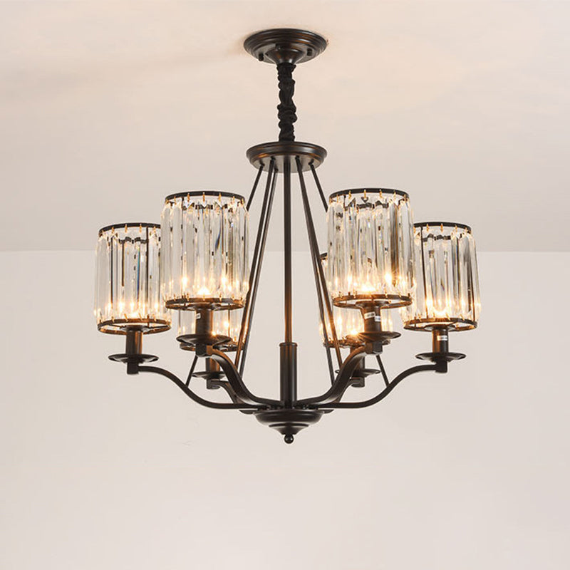 Cylinder Living Room Ceiling Chandelier Country Beveled Crystal Black Hanging Pendant Light Clearhalo 'Ceiling Lights' 'Chandeliers' Lighting' options 2017228
