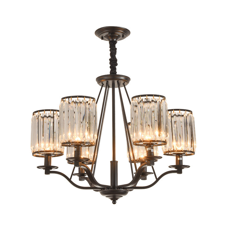Cylinder Living Room Ceiling Chandelier Country Beveled Crystal Black Hanging Pendant Light Clearhalo 'Ceiling Lights' 'Chandeliers' Lighting' options 2017230