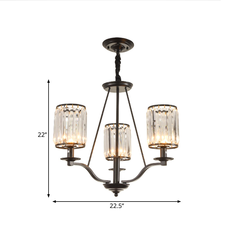 Cylinder Living Room Ceiling Chandelier Country Beveled Crystal Black Hanging Pendant Light Clearhalo 'Ceiling Lights' 'Chandeliers' Lighting' options 2017235
