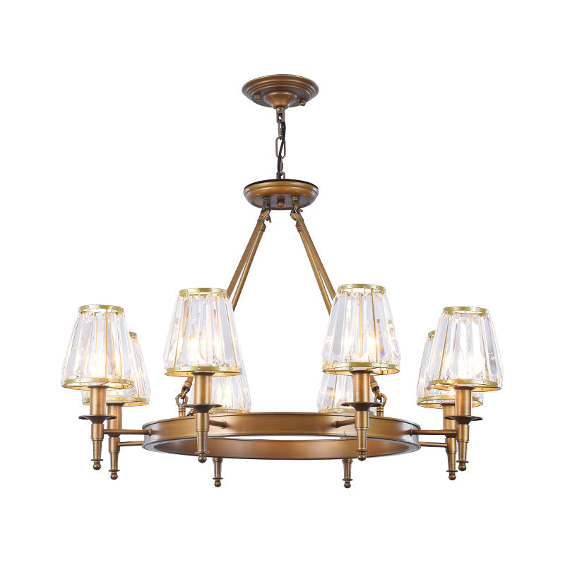 Faceted Crystal Hanging Lamp Kit Classic Conic Living Room Chandelier Lighting with Metal Ring Design Clearhalo 'Ceiling Lights' 'Chandeliers' Lighting' options 2017238