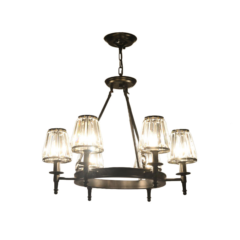 Faceted Crystal Hanging Lamp Kit Classic Conic Living Room Chandelier Lighting with Metal Ring Design Clearhalo 'Ceiling Lights' 'Chandeliers' Lighting' options 2017257