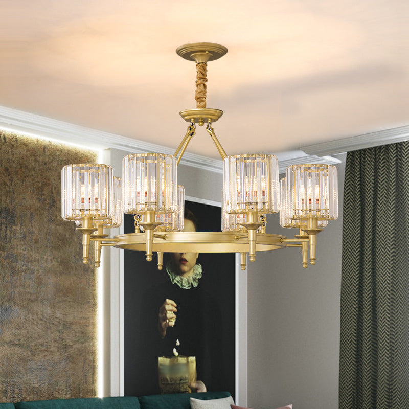 Beveled Crystal Hanging Chandelier Cylinder Traditional Suspension Pendant Light for Living Room Clearhalo 'Ceiling Lights' 'Chandeliers' Lighting' options 2017263
